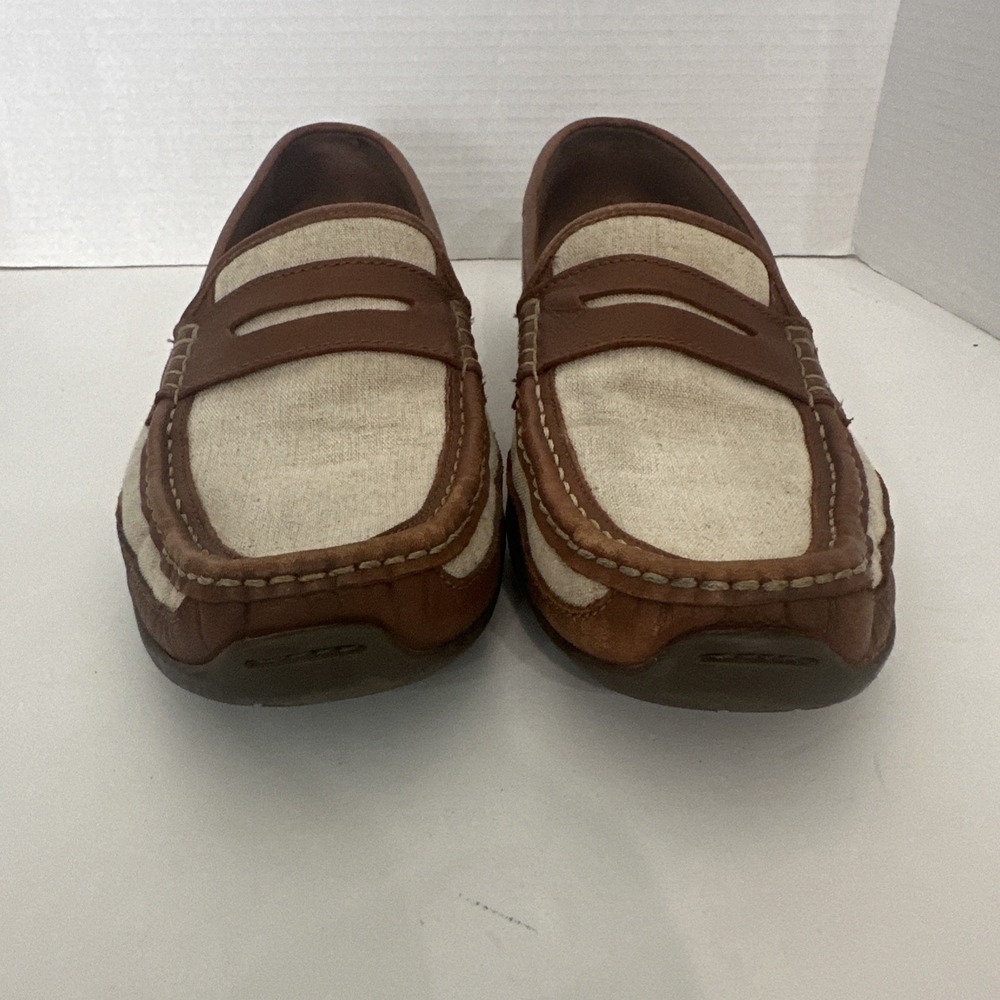 Tommy Bahama Men Taza Fronds Leather Canvas Penny Loafer Shoes Brown SIZE 11 D